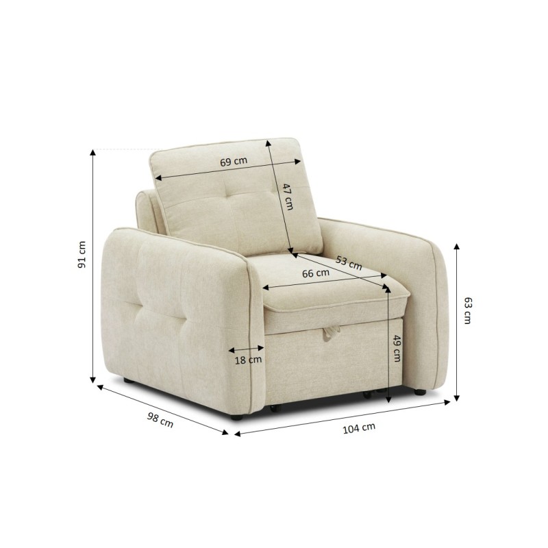 Fauteuil IMPA convertible tissu beige 1 place
