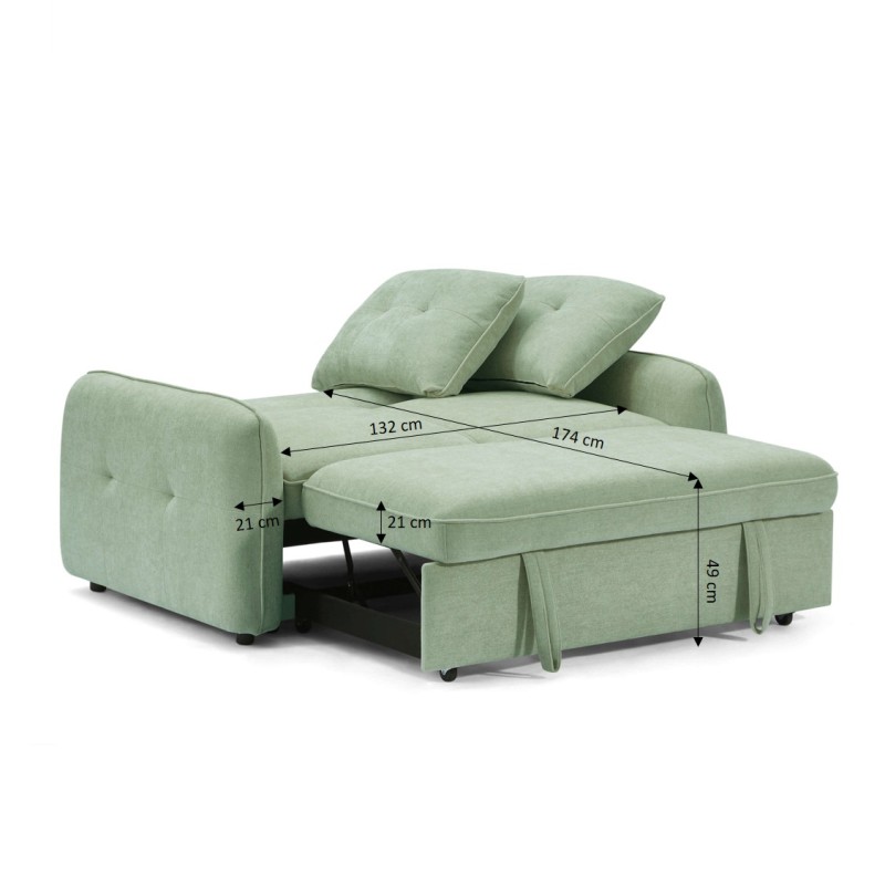 Canapé droit IMPA convertible tissu vert 2 places
