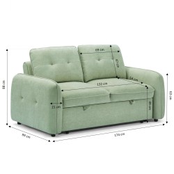 Canapé droit IMPA convertible tissu vert 2 places