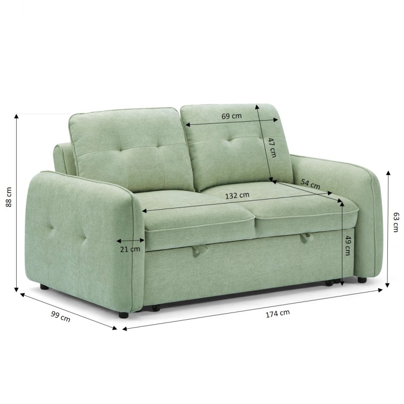 Canapé droit IMPA convertible tissu vert 2 places