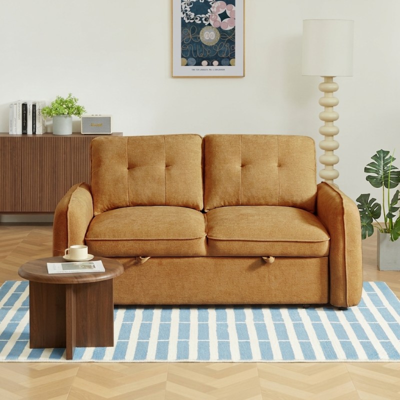 Canapé droit IMPA convertible tissu rouge 2 places