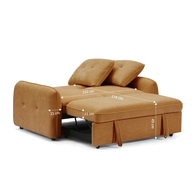 Canapé droit IMPA convertible tissu rouge 2 places