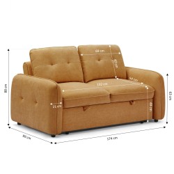 Canapé droit IMPA convertible tissu rouge 2 places