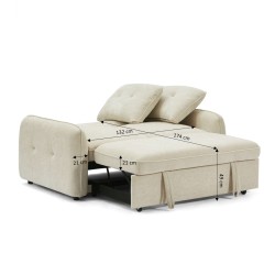 Canapé droit IMPA convertible tissu beige 2 places