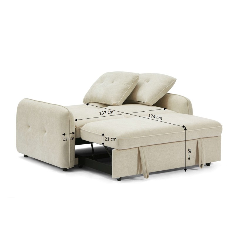 Canapé droit IMPA convertible tissu beige 2 places