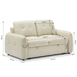 Canapé droit IMPA convertible tissu beige 2 places