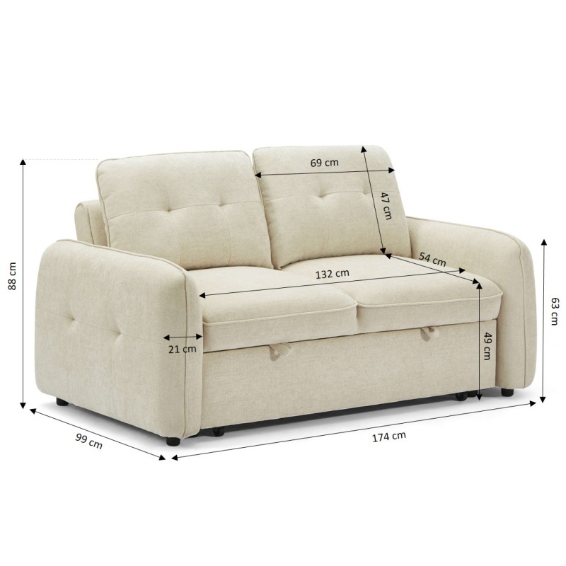 Canapé droit IMPA convertible tissu beige 2 places