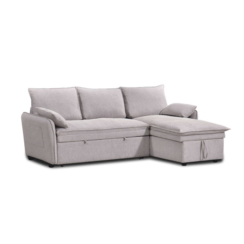 Canapé d'angle convertible et réversible SABEA 4 places tissu beige