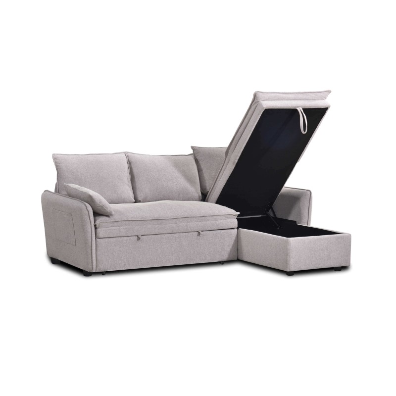 Canapé d'angle convertible et réversible SABEA 4 places tissu beige