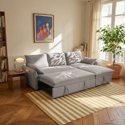 Canapé d'angle convertible et réversible SABEA 4 places tissu beige