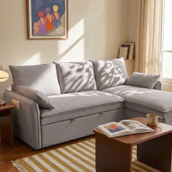 Canapé d'angle convertible et réversible SABEA 4 places tissu beige