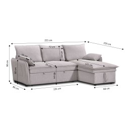 Canapé d'angle convertible et réversible SABEA 4 places tissu beige