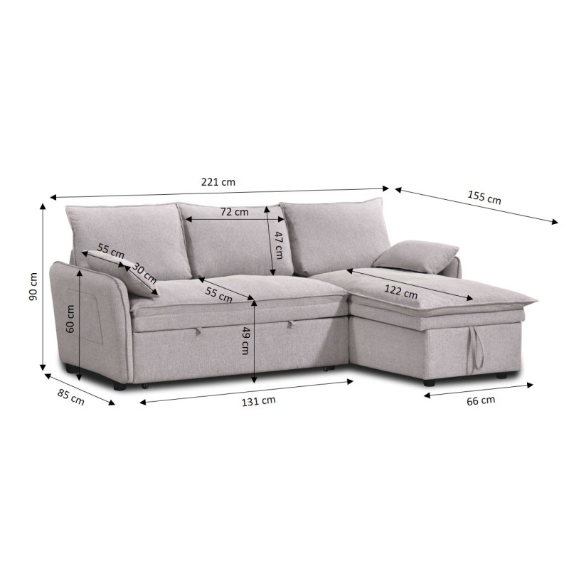Canapé d'angle convertible et réversible SABEA 4 places tissu beige