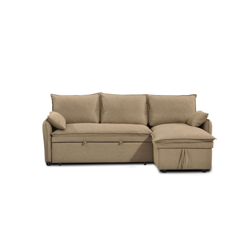Canapé d'angle convertible et réversible SABEA 4 places tissu marron