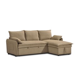 Canapé d'angle convertible et réversible SABEA 4 places tissu marron
