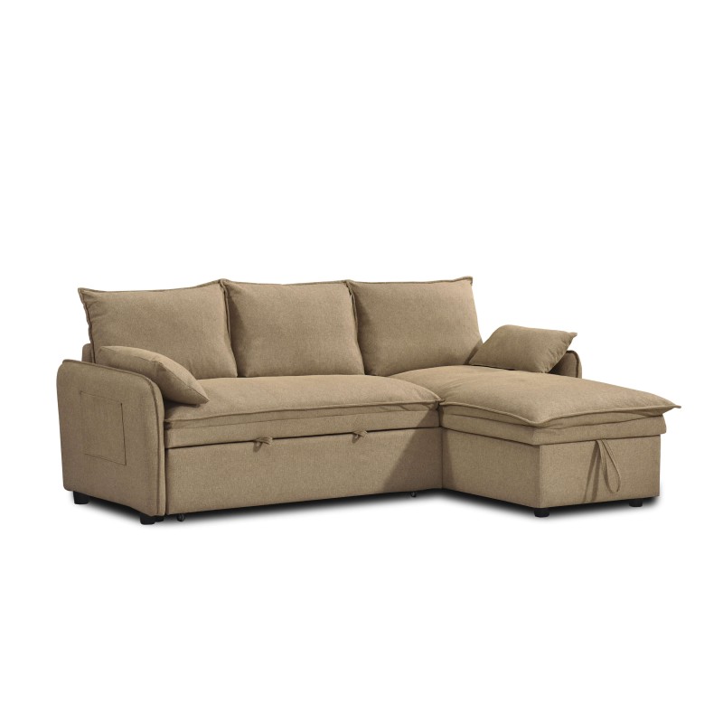 Canapé d'angle convertible et réversible SABEA 4 places tissu marron