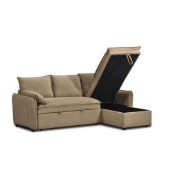 Canapé d'angle convertible et réversible SABEA 4 places tissu marron