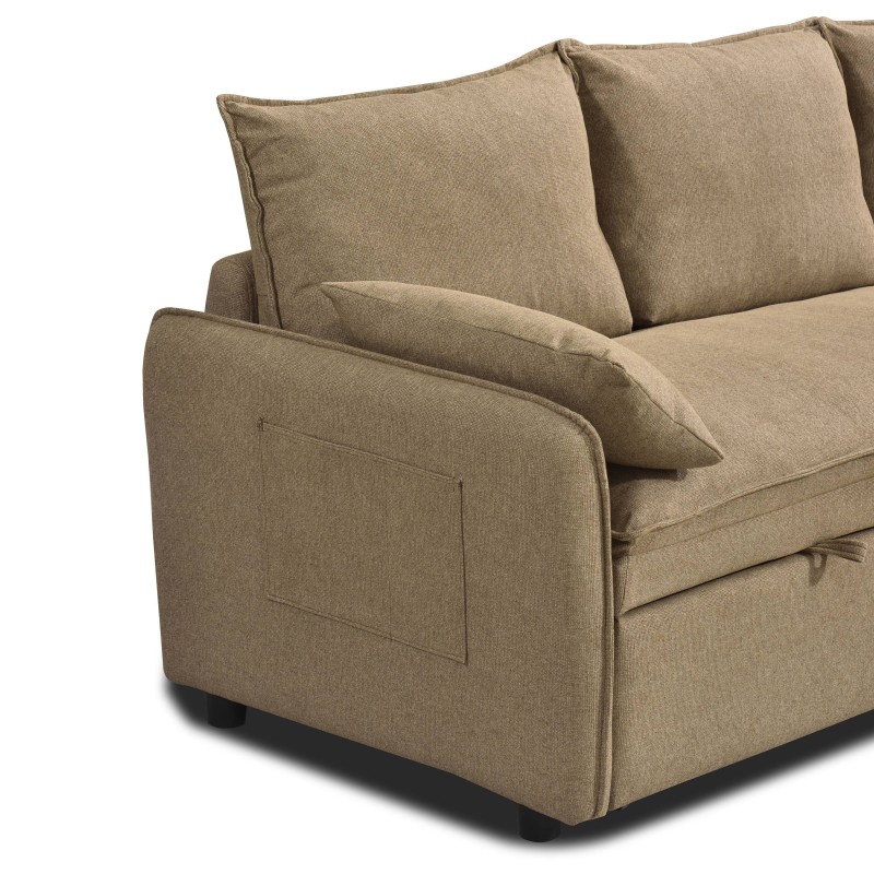 Canapé d'angle convertible et réversible SABEA 4 places tissu marron