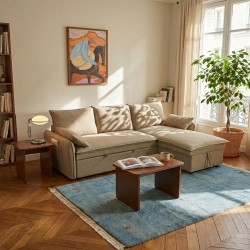 Canapé d'angle convertible et réversible SABEA 4 places tissu marron