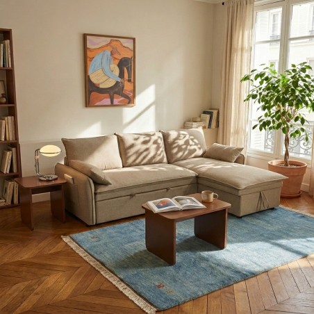 SABEA 4-Sitzer-Ecksofa mit Umkehrfunktion und Schlaffunktion aus braunem Stoff