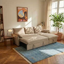 Canapé d'angle convertible et réversible SABEA 4 places tissu marron