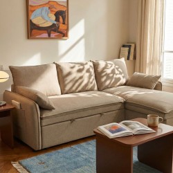Canapé d'angle convertible et réversible SABEA 4 places tissu marron