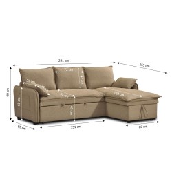 Canapé d'angle convertible et réversible SABEA 4 places tissu marron