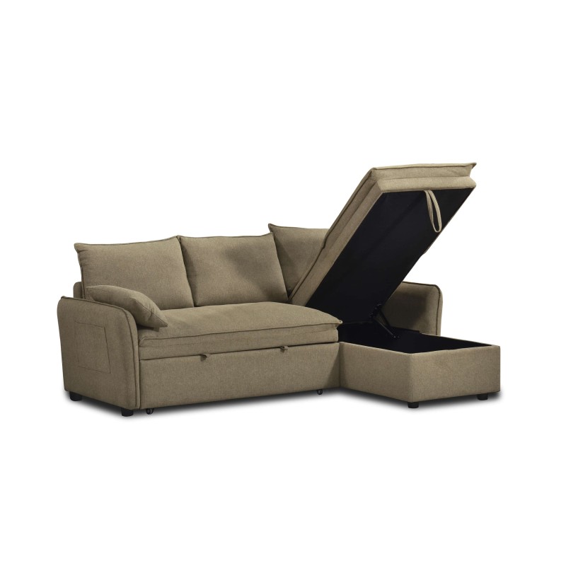 Canapé d'angle convertible et réversible SABEA 4 places tissu vert