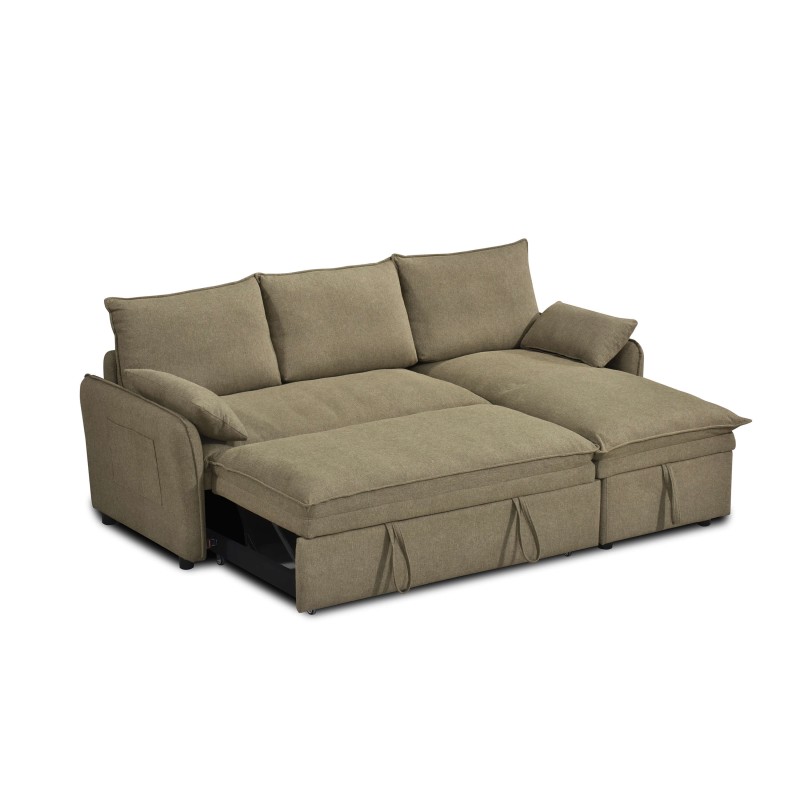 Canapé d'angle convertible et réversible SABEA 4 places tissu vert
