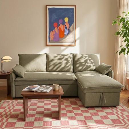 Canapé d'angle convertible et réversible SABEA 4 places tissu vert