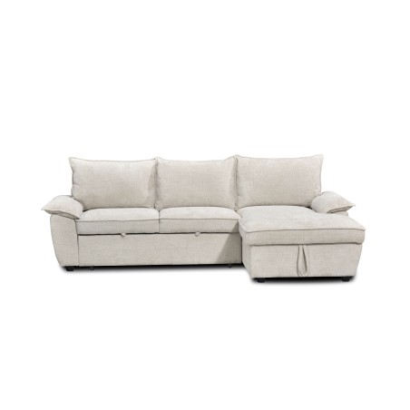 Divano letto ad angolo reversibile a 4 posti VINEA in tessuto ciniglia intrecciata beige