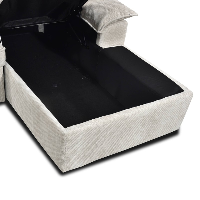 Canapé d'angle droit convertible VINEA 4 places tissu chenille tramé beige