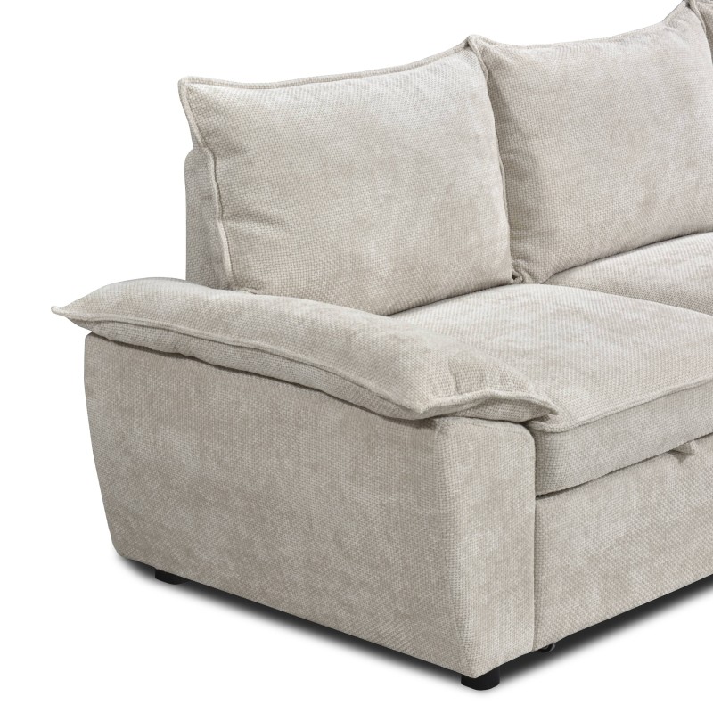 Canapé d'angle droit convertible VINEA 4 places tissu chenille tramé beige