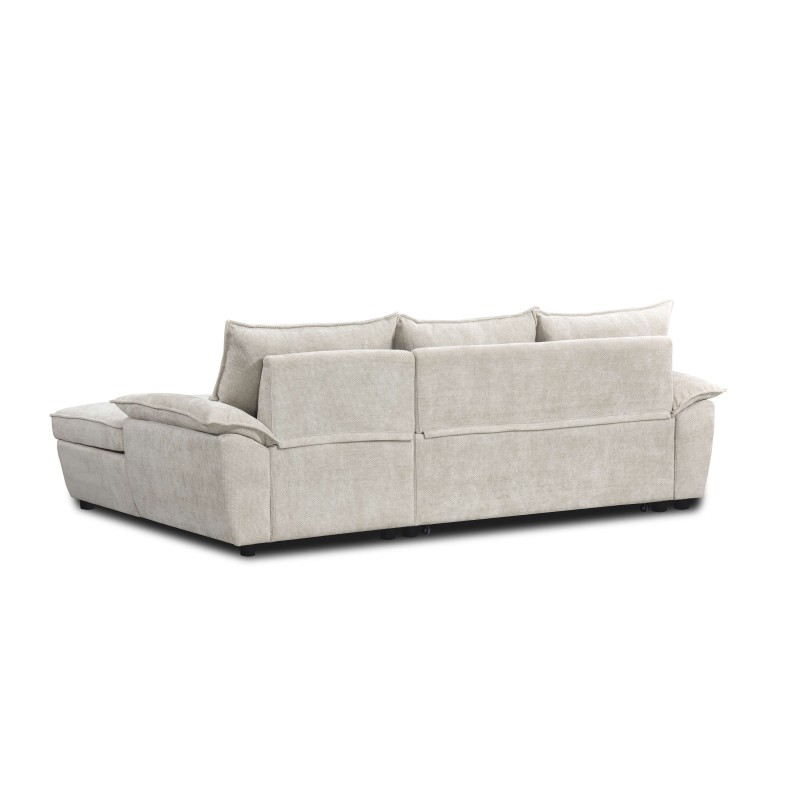 Canapé d'angle droit convertible VINEA 4 places tissu chenille tramé beige