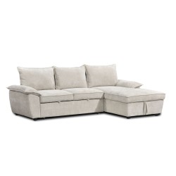 Canapé d'angle droit convertible VINEA 4 places tissu chenille tramé beige
