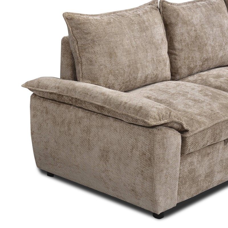 Canapé d'angle droit convertible VINEA 4 places tissu chenille tramé taupe