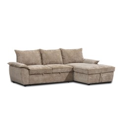 Canapé d'angle droit convertible VINEA 4 places tissu chenille tramé taupe