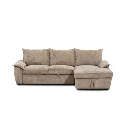 Canapé d'angle droit convertible VINEA 4 places tissu chenille tramé taupe