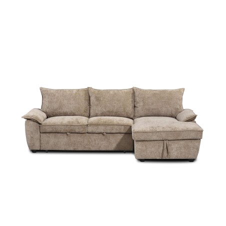 Divano letto angolare a 4 posti VINEA in tessuto ciniglia twill color tortora