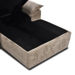 Canapé d'angle droit convertible VINEA 4 places tissu chenille tramé taupe