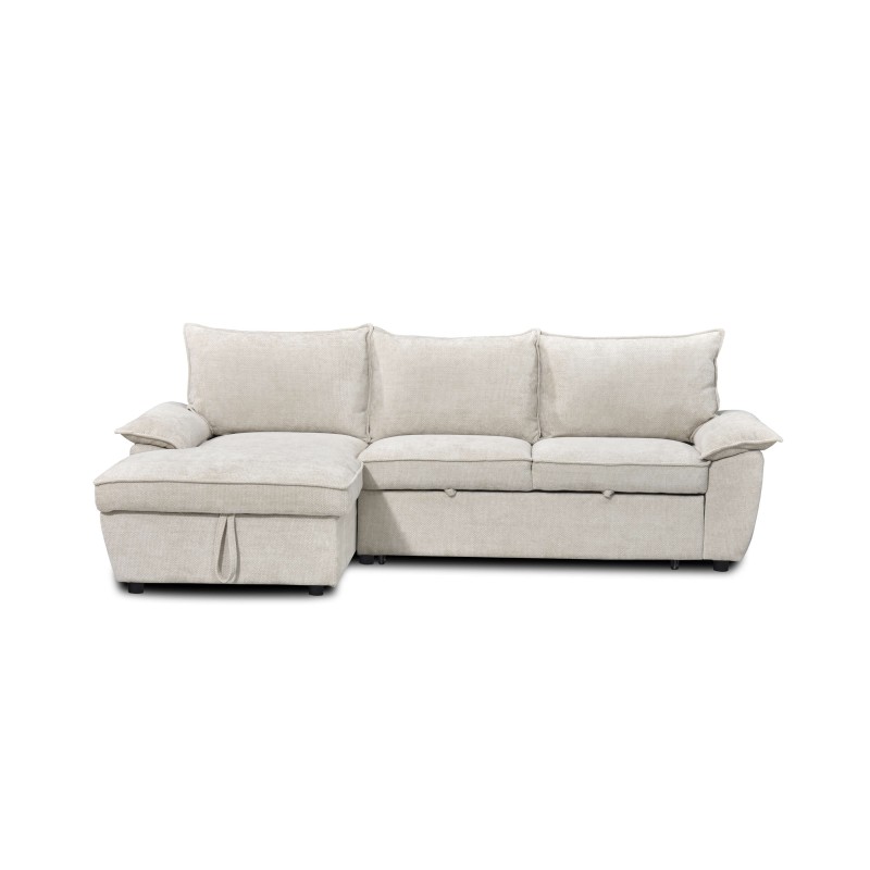 Divano letto angolare a 4 posti VINEA, lato sinistro, tessuto in ciniglia, beige