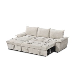 Divano letto angolare a 4 posti VINEA, lato sinistro, tessuto in ciniglia, beige