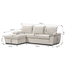 Divano letto angolare a 4 posti VINEA, lato sinistro, tessuto in ciniglia, beige