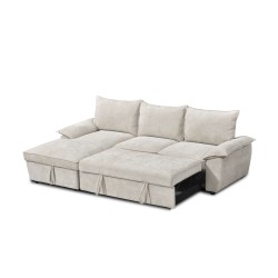 Divano letto angolare a 4 posti VINEA, lato sinistro, tessuto in ciniglia, beige