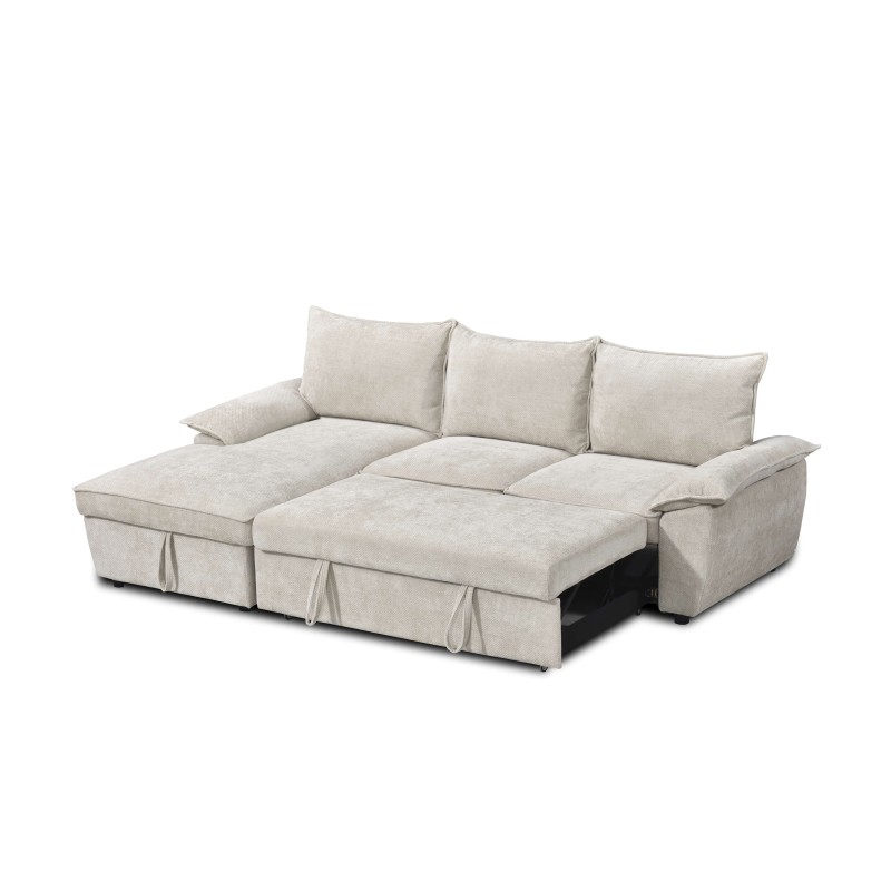 Divano letto angolare a 4 posti VINEA, lato sinistro, tessuto in ciniglia, beige
