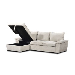 Divano letto angolare a 4 posti VINEA, lato sinistro, tessuto in ciniglia, beige