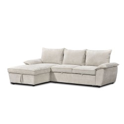 Divano letto angolare a 4 posti VINEA, lato sinistro, tessuto in ciniglia, beige