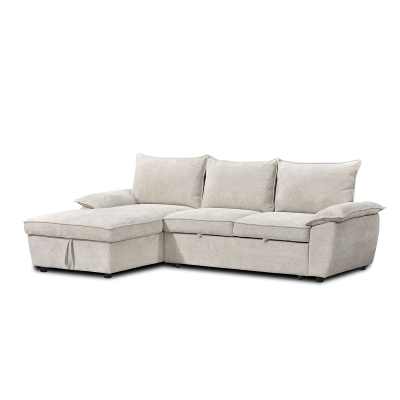 Divano letto angolare a 4 posti VINEA, lato sinistro, tessuto in ciniglia, beige