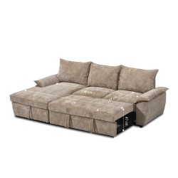 Canapé d'angle gauche convertible VINEA 4 places tissu chenille tramé taupe