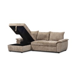 Canapé d'angle gauche convertible VINEA 4 places tissu chenille tramé taupe